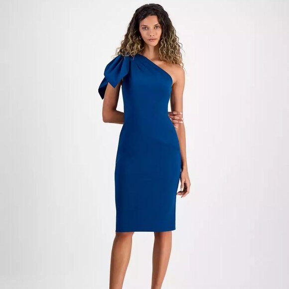 RACHEL Rachel Roy Women's Laverne One-Shoulder Bow Midi Dress Navy Size L - Picture 1 of 4